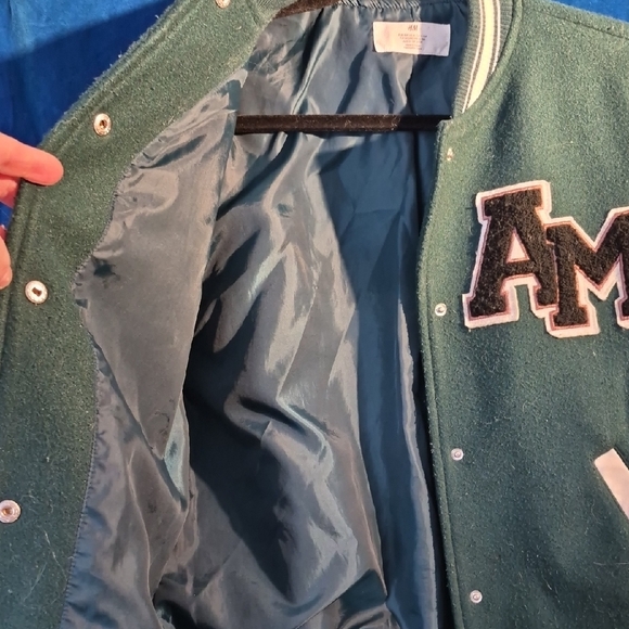 Green and Cream Varsity Letterman Jacket with AM Patch - Picture 8 of 8